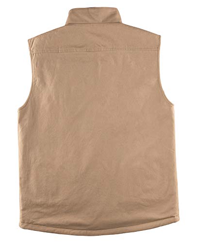 Zenthace Men's Reversible Casual Cotton Vest Flannel Fleece Lined Outdoor Work Safari Fishing Travel Vest Jacket,Khaki M #TOP1