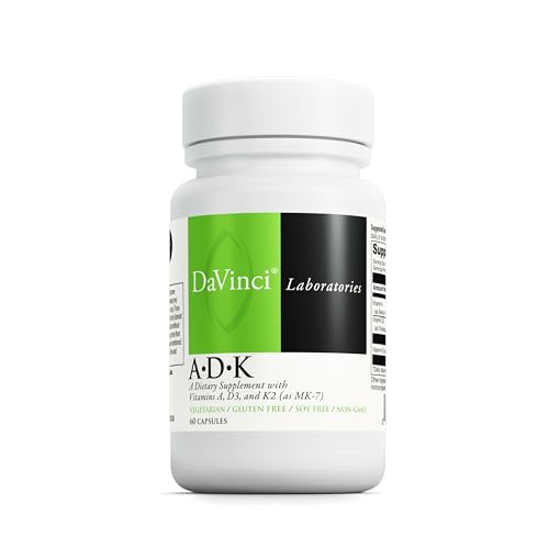 DAVINCI Labs ADK - Helps Support Bone Heart & Immune Health - Dietary Supplement with Vitamins A D3 & K2 (as MK-7) - Vegetarian Gluten Free & Soy Free - 60 Capsules