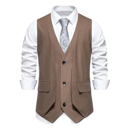 Men’S Formal Fake Two-Piece Waistcoat Single Breasted Slim Fit Vintage V-Neck Sleeveless Jacket For Business