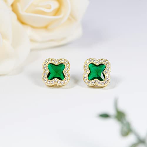 CHERUBIC Women's 925 Sterling Silver AAA Cubic Zirconia Stud Earrings Flower Shape Four-leaf Clover Designs Diamond Cut Crystal Jewelry Gift For Women4