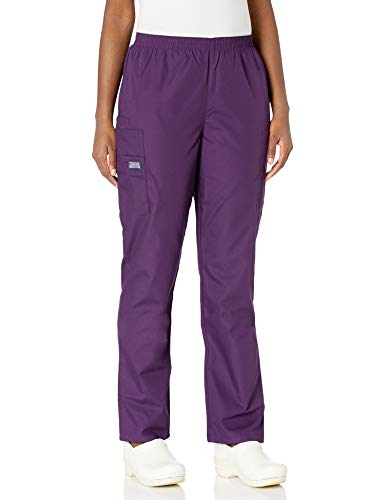 Cherokee Women's Plus Workwear Elastic Waist Cargo Scrubs Pant, Eggplant, XXX-Large Petite