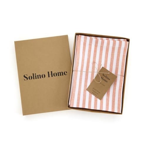 Image of Solino Home 100% Pure Linen Placemats, 14 x 19 in, Orange Striped, Set of 4
