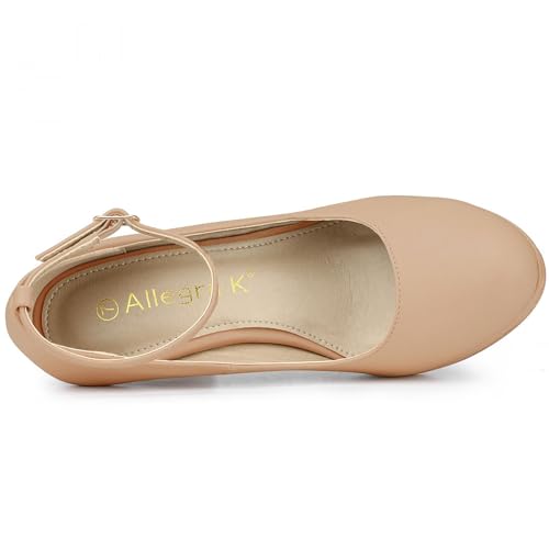 Allegra K Women's Round Toe Stiletto Heels Ankle Strap Nude Pumps - 6 M US4