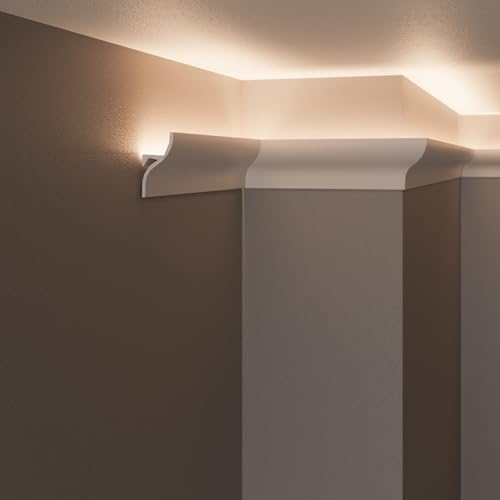Cornici velette per led a soffitto e parete (4 o 10 metri lineari - KH906), per illuminazione indiretta con le strisce led | decorative, prefabbricate in duropolimero (10 metri)