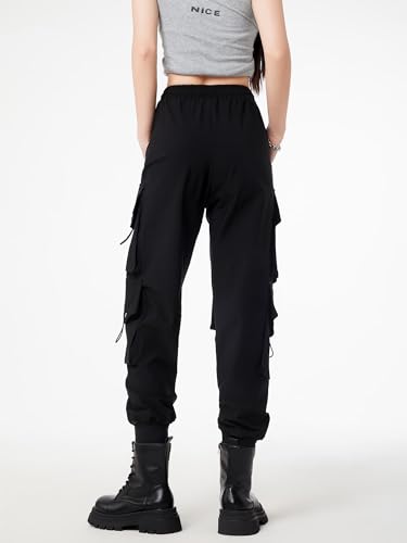 CLOAKA Cargohose Damen Hosen Jogginghose Hose Baggy Weites Bein Y2k Pants Outdoor High Waist Stretch Cargo Techwear Streetwear Bequeme Große Größen Gothic Breite Gummizug Cargohosen Print Schwarz 3XL