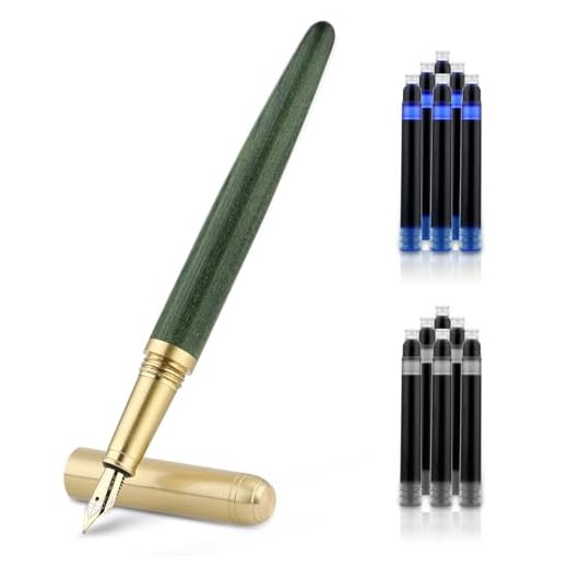 Cobee® Pluma estilográfica de madera con 12 cartuchos de tinta de 2,6 mm, pluma estilográfica de madera de lujo hecha a mano, bolígrafo vintage de punta fina de 0,5 mm para suministros de regalos de