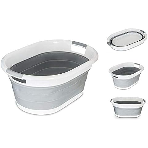 Foldable Oval Washing Basket Collapsible 40 Litre Laundry Clothes Basket Grey Cover