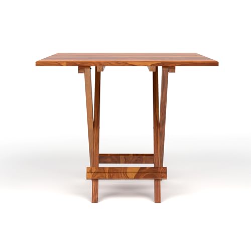 Image of Wooden Patio Seating Chair and Table Set for Outdoor Balcony Garden Furniture Coffee Table with 1 Tables and 1 Chair Set (Honey Finish)