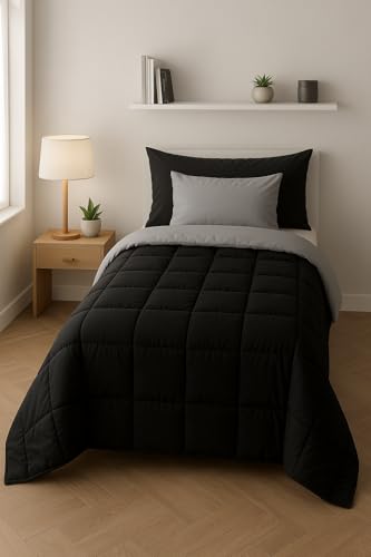 Image of Masters House Biancheria per la Casa Winter Duvet Quilt for Single Bed and a Half Size, Powder Colour (Black-Grey, Single)