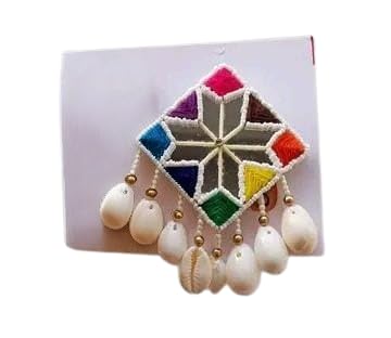 Handmade Hair Brooch for Women | Traditional Ethnic Hair Accessory with Mirror Work, Cowrie Shell Hanging & Colorful Thread Embroidery | Decorative Festive Hair Pin-image-6