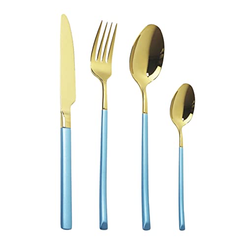 Ménagère 16 pièces en acier inoxydable 304 au design bleu élégant pour sublimer vos tables de fête