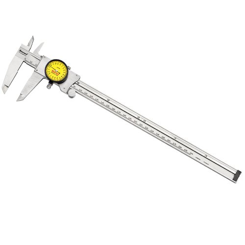 Starrett 120M-300 Dial Caliper, Stainless Steel, Yellow Face, 0-300mm Range, +/-0.03mm Accuracy, 0.02mm Resolution