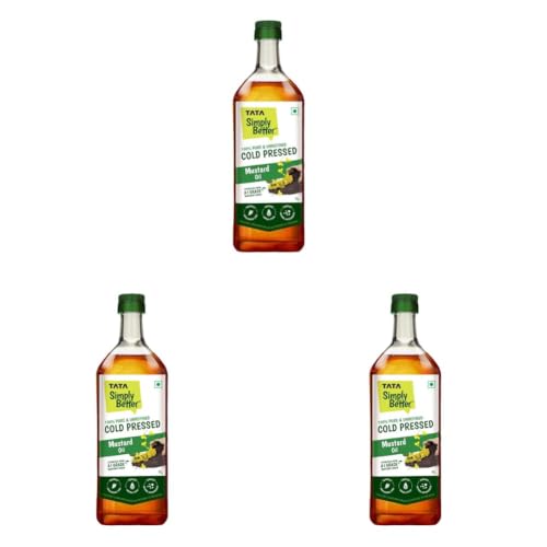 Image of Tata Simply Better Pure & Unrefined Cold Pressed Mustard Oil,Naturally Cholesterol Free, 1L, Rich Aroma & Flavour of Real Mustard Seeds, A1 Grade Mustard Seeds (Pack of 3)