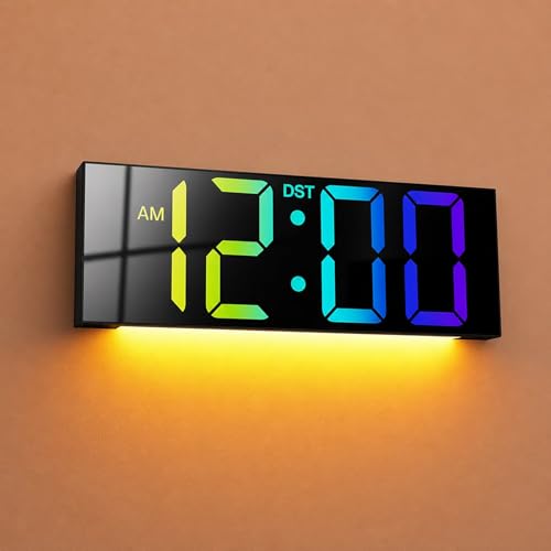 JALL 12 Large Digital Wall Clock Big LED Number Dispaly Remote Control RGB Colors DST Night Light for Classroom Living Room Bedroom Birthday Gift for Senior Men Women (Black 12 inches)
