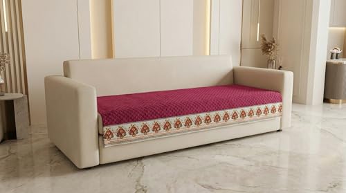 Image of Velvet Quilted Sofa Cover Mat Seat & Back, 4 Seater, L90in H32in, Maroon Color,Anti Skid Backing, 6in Hanging Strap Design, Washable Soft, Anti Slip, Separa, Style -Maroon-S4