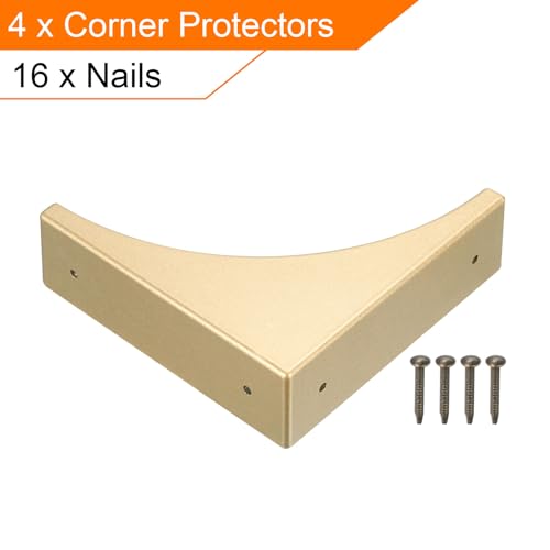 Image of uxcell Corner Protectors, 4Pcs 2.56 inch - Metal Corner Protector, Vintage Decorative Corner Brackets with Screws, Edge Guards for Furniture Box Table (Gold)
