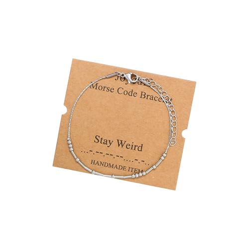 Image of JoycuFF Inspirational Morse Code Bracelets for Women Silver Beads Jewelry Encouragement Mantra Gifts for Her