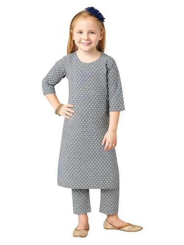 Image of A.T.U.N. (ALL THINGS UBER NICE) Girls Printed 3 /4 Sleeve Kurti and Pant Set | Stylish Traditional Ethnic Wear Salwar Suit Set for All Ocassions