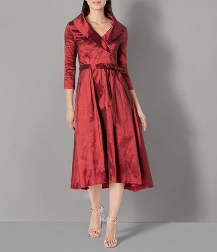 Image of Alex Evenings Women's Portrait Collar Dress with Full Skirt, Pockets, and Tie Belt