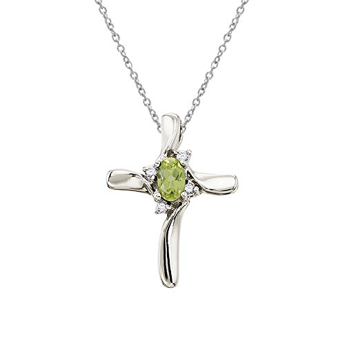 Jewels By Lux 14K White Gold Genuine Birthstone Gemstone and Diamond Cross Pendant (1/4 Cttw.)