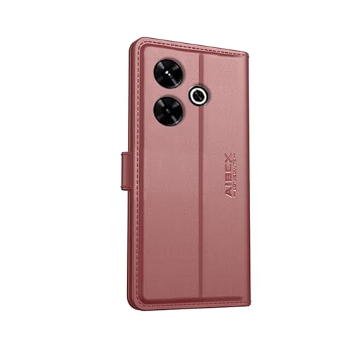 Image of AIBEX Compatible for Poco M6 Plus 5G / Redmi 13 5G Flip Cover Leather Finish with Magnatic Closure | Inside TPU with Card Pockets | Wallet Stand | Complete Protection Flip Case -Brown