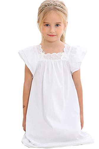 PUFSUNJJ Lovely Girls Princess Nightgown Soft Cotton Sleepwear Kids 3-12 Years White - Thumbnail 3