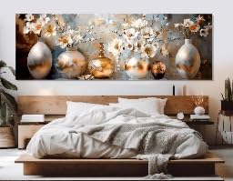 Affiche abstraite de fleurs blanches de grand format 60x180 cm