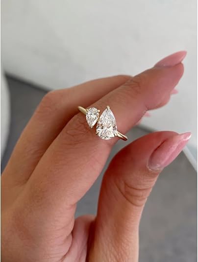Francesca Moissanite 2 TCW Pear Cut Handmade Engagement Ring, Toi Et Moi Bridal Wedding Ring for Women, Anniversary Promise Gifts Her (Rose)3