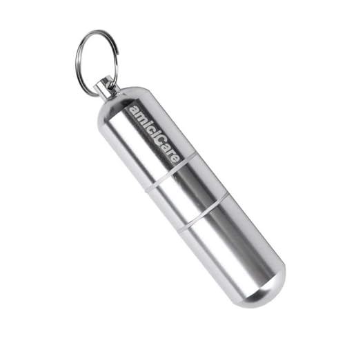 Image of amiciCare Keychain Pill /Cigarette Container, Aluminium Alloy Waterproof Storage Tube for Outdoor Travel with Adjustable Size (Big Single Compartment)
