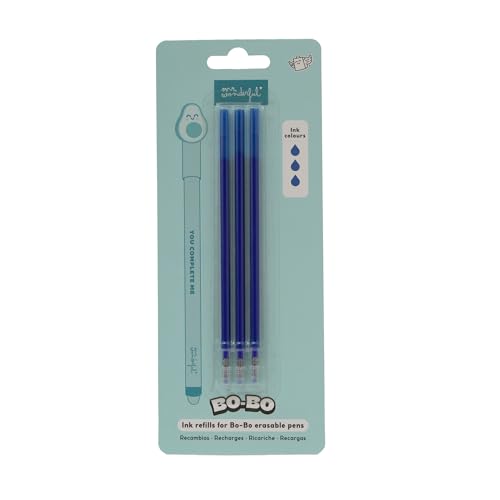 Mr. Wonderful - Juego de 3 recambios de tinta para bolígrafos borrables - Azul - Tinta de gel termosensible - Recambios de boli
