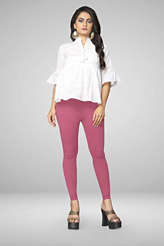 Image of Women's Cotton Skinny Leggings with Ankle Length Solid Pattern Mid Rise and Elastic Closure | Cotton Skinny Leggings for Womens