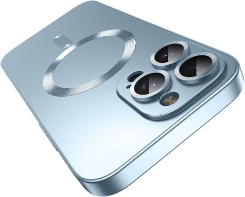 Image of DIZORO Magnetic Case for iPhone 14 Pro Max Cover [Compatible with MagSafe][Built-in Camera Lens Protector] Slim Soft Silicone Bumper Shockproof Metallic Luster Back Cover Phone Cases (Sierra Blue)