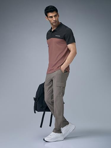 Image of TECHNOSPORT Men's Slim Fit Color Block Half Sleeve Polo Neck T-Shirt with Technocool+, UPF50+ Sun Protection for Gym, Sports & Regular Use