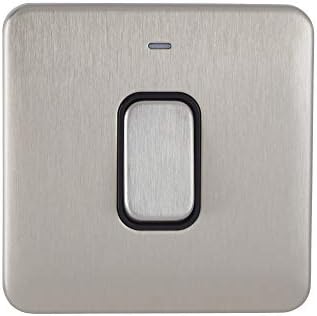 Schneider Electric Lisse Screwless Deco - Single Light Switch, Double Pole, with Neon Indicator, 50A, GGBL4011BSS, Stainless Steel with Black Insert