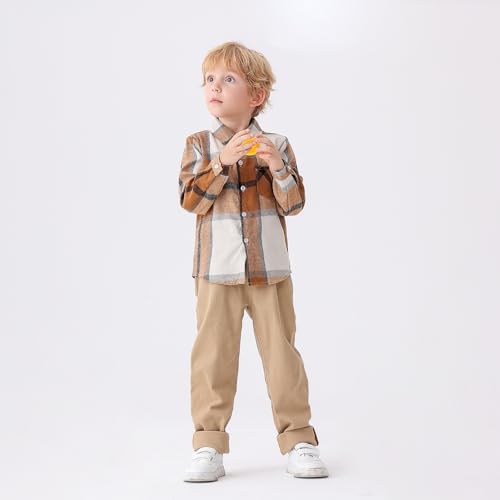 Boys Plaid Button Down Shirts Toddler Long Sleeve Collared Tops Kids Spring Clothes Size 3-8T (2 Pack)3