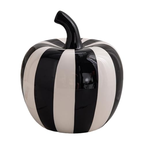 FewNvWa Estatua de Fruta Figura Decoración Cerámica Adorno de Fruta Creativa Escultura de Fruta Rayada Negra y Blanca Accesorio Coleccionable Adecuado para, Manzana 20x17cm