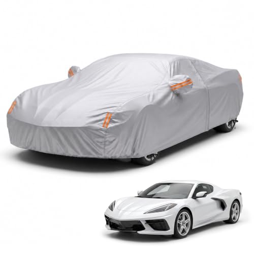 Image of Car Cover Custom Fit for Chevrolet Corvette C4 C5 C6 C7 C8 1980-2026, Outdoor Waterproof All Weather Heavy Duty Full Exterior Cover for Sun Rain Snow UV Dust Protection with Door Zipper,Silver