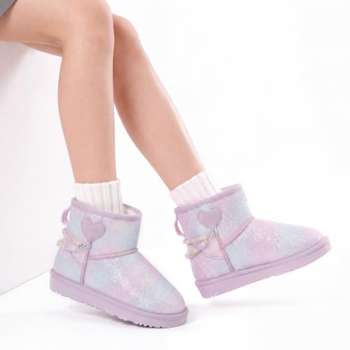Image of Stelle Girls Winter Boots Warm Fur Lined Snow Boots | DIY Beaded Decoration,Cozy & Lightweight,Faux Suede Upper,Easy Pull-On,Non-Slip TPR Outsole,For Toddlers,Little Big Kids