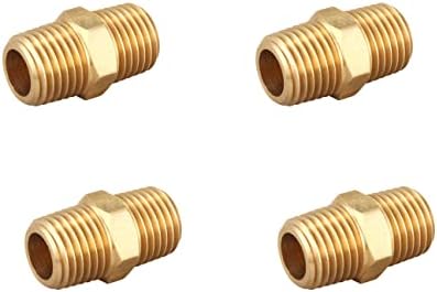 Brass Hex Nipple 1/4 Inch NPT x 1/4 Inch NPT Male Pipe Adapter, Thread 1/2" OD to 1/2" OD, (4 Piece)