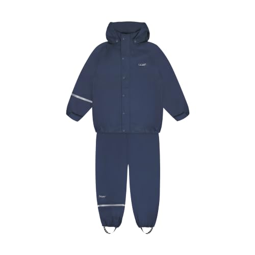 Image of CeLaVi European Kids Rain Suit for Boys Girls with Detachable Hood, Waterproof 2 Pcs Rain Jacket w /Pants or Dungarees