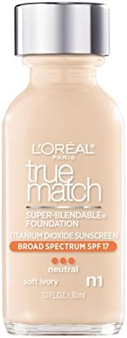 L'Oreal Paris Makeup True Match Super-Blendable Liquid Foundation, Soft Ivory N1, 1 Fl Oz,1 Count