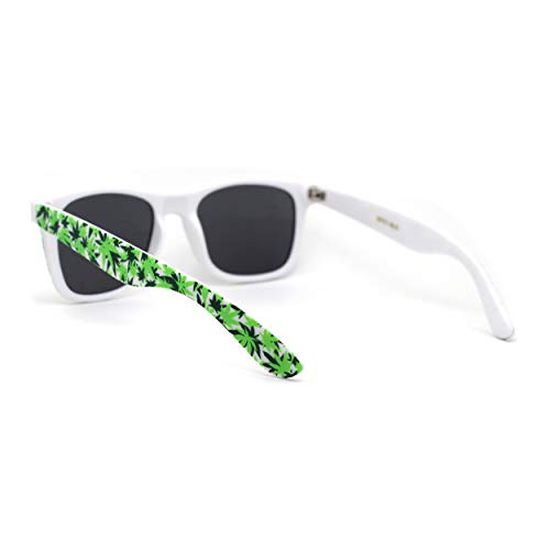 Image of Marijuana Pot Leaf Print Hipster Horn Rim Plastic Retro Sunglasses
