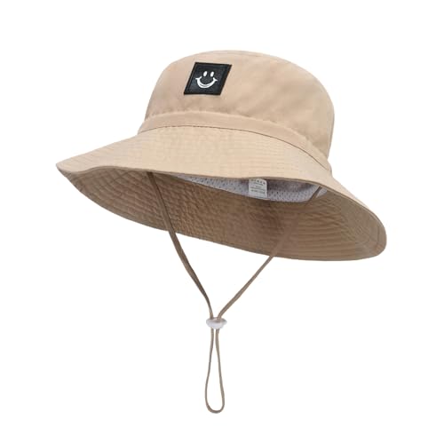 Image of Baby Sun Hat Smile Face Beach Hat Toddler Bucket Hat for Baby Boys and Girls, UPF 50+ Toddler Kids Wide Brim Sun Hats Cap