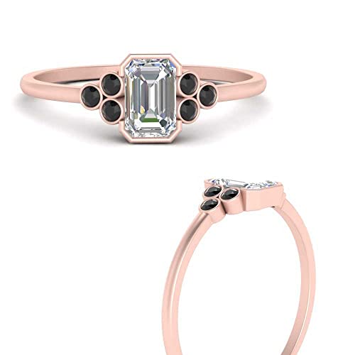 Image of Choose Your Gemstone Bezel Set Petite Diamond CZ Ring Rose Gold Plated Emerald Shape Petite Engagement Rings Everyday Jewelry Wedding Jewelry Handmade Gifts for Wife US Size 4 to 12