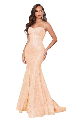 Sparkly Sequin Prom Dresses for Women Mermaid Gowns Evening Dresses Spaghetti Straps Bodycon Formal Party Dress