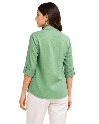 Image of Women's Button-Down Shirt, Long Sleeve, Collared Blouse, Relaxed Fit, Casual and Office Wear