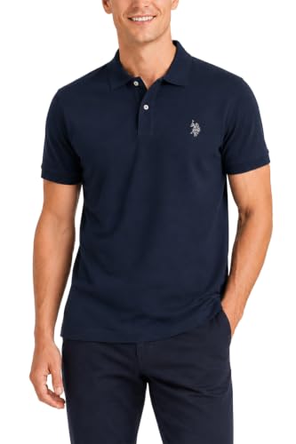 Image of U.S. Polo ASSN. Mens Solid Cotton Pique Polo with Small Pony Peacoat Heather Medium