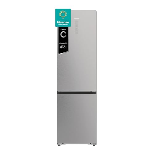 Hisense RB5P410SACC Frigorifero Combinato Total No Frost, Stainless Steel, 203x65.8cm, Classe C, 413L, large capacity, wifi, metal tech cooling, porta reversibile, Inox