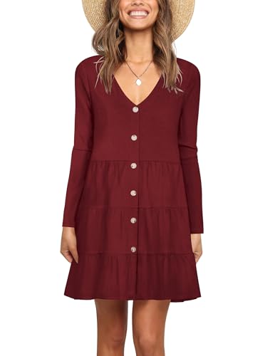 Image of Nova In Sky Women's Summer Dresses 2026 Short Sleeve V-Neck Casual Loose Swing Button Down Casual T Shirt Dresses