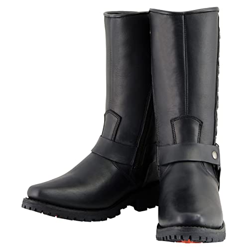 Milwaukee Leather Men's Black Leather Harness Motorcycle Boots with Braid and Riveted Details MBM90253